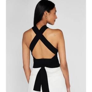 Club Monaco Sz XL Raeni Ribbed Open Back Wrap Sweater Top in Black